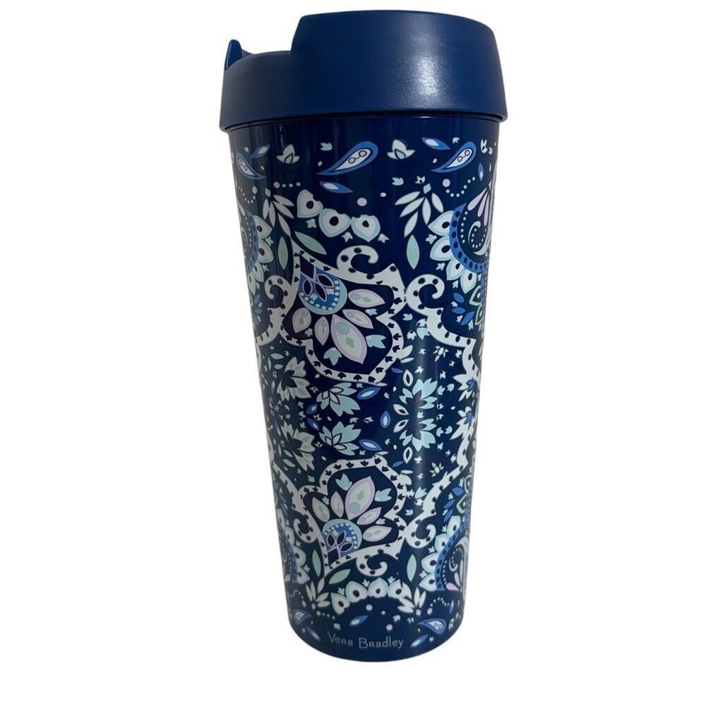 Vera Bradley Travel Mug Blue Paisley 16 Oz Tumbler Insulated Drink Cup